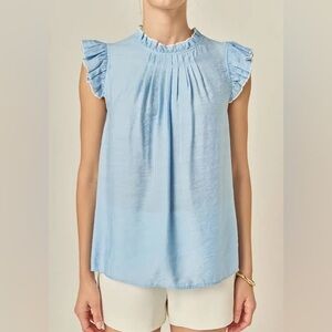 English Factory Pale Blue Ruffle Cap Sleeve Camisole